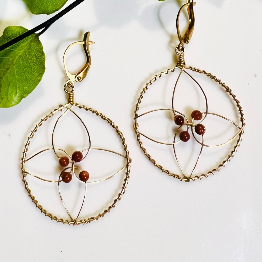 14k GF wire | Sandstone earrings in a flower motif.